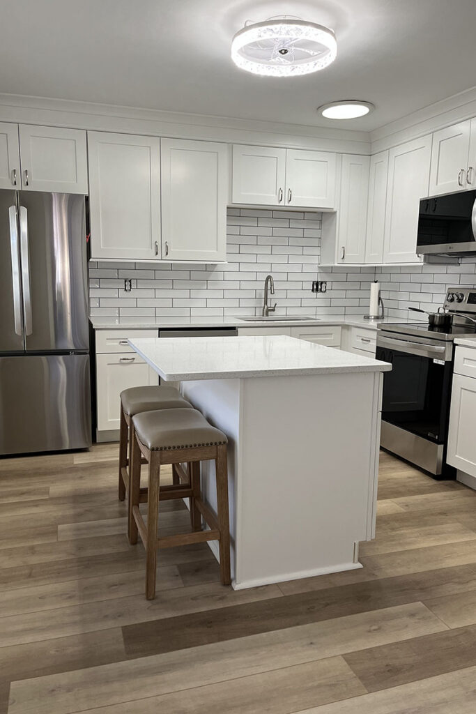 kitchen island and new cabinets