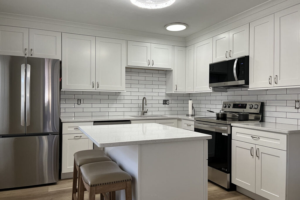 kitchen remodel with stainless steel french door refrigerator